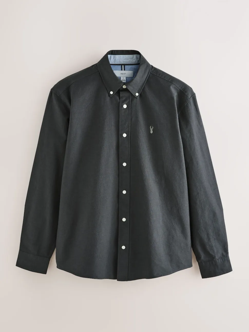 Charcoal Grey Slim Fit Long Sleeve Oxford Shirt