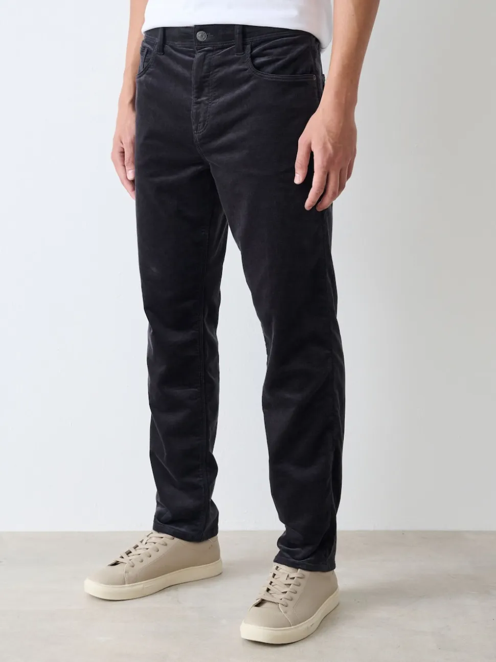 Charcoal Grey Slim Fit Motionflex Corduroy Stretch Trousers