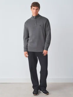 Charcoal Grey Stag Logo N.Premium Regular Fit 100% Cotton Premium Quarter Zip Jumper