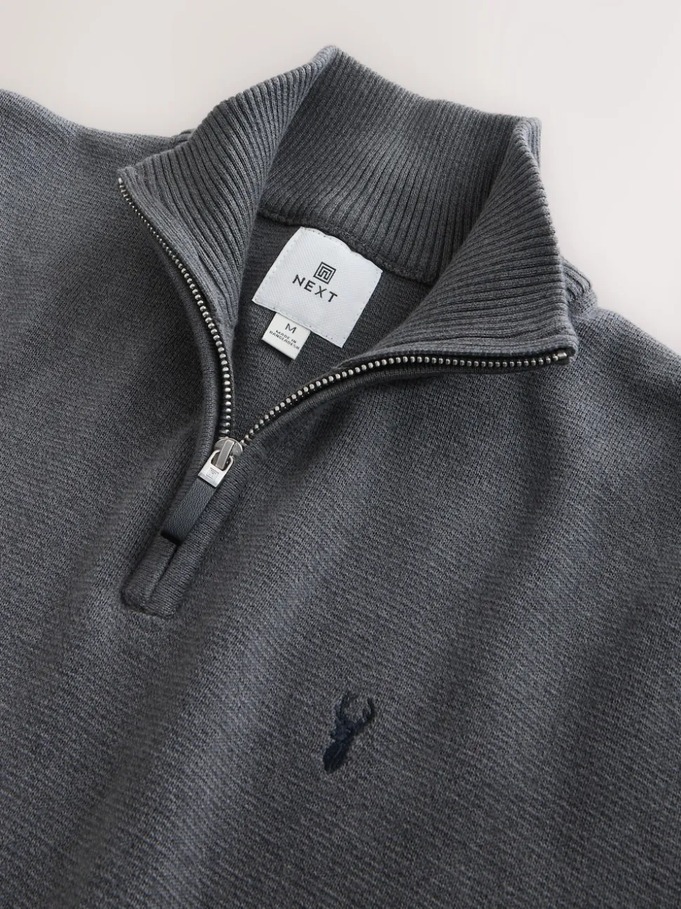 Charcoal Grey Stag Logo N.Premium Regular Fit 100% Cotton Premium Quarter Zip Jumper