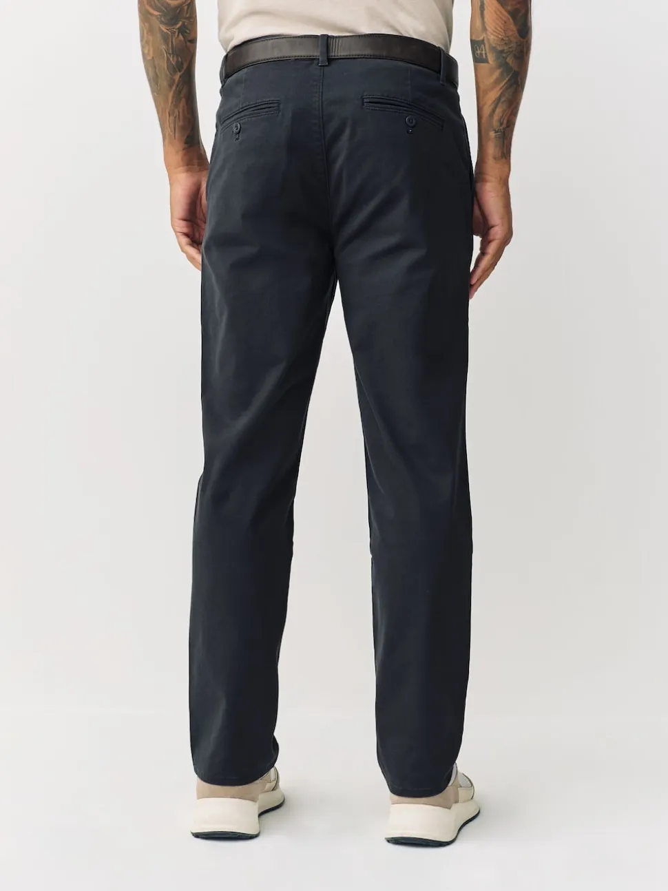 Charcoal Grey Straight Fit Belted Soft Touch Pleated Chino Trousers