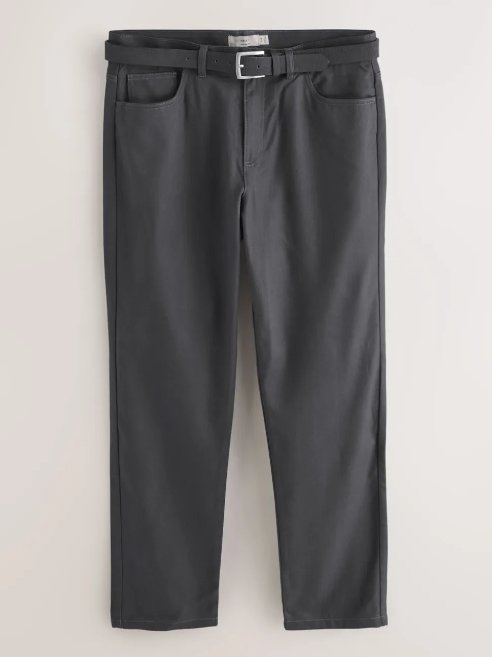 Charcoal Grey Straight Fit Smart Brushed Cotton TENCEL™ Lyocell Blend Chinos With Belt