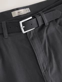 Charcoal Grey Straight Fit Smart Brushed Cotton TENCEL™ Lyocell Blend Chinos With Belt