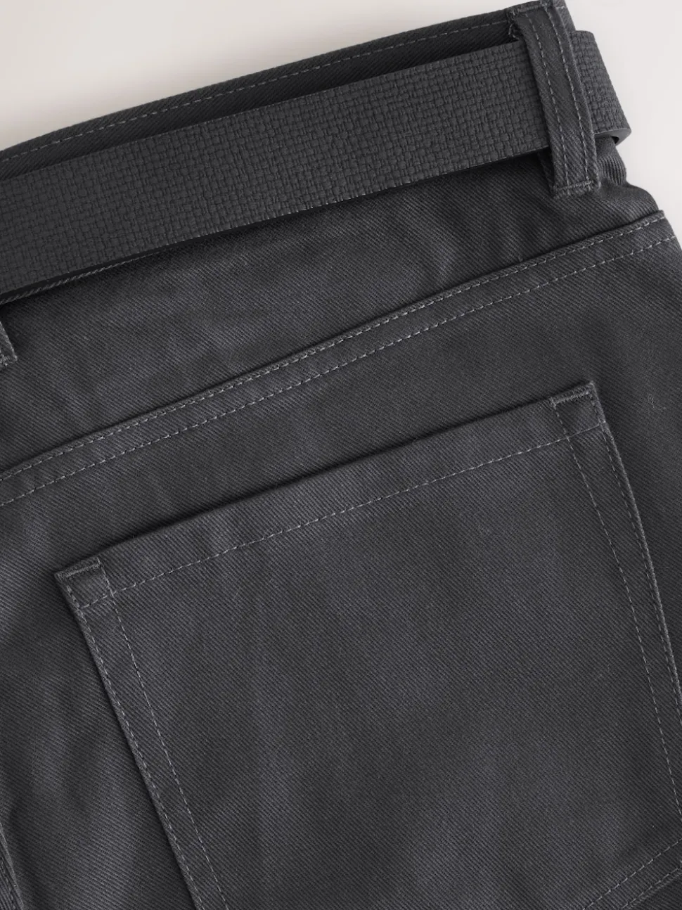 Charcoal Grey Straight Fit Smart Brushed Cotton TENCEL™ Lyocell Blend Chinos With Belt