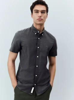 Charcoal Grey Stretch Oxford Short Sleeve Shirt
