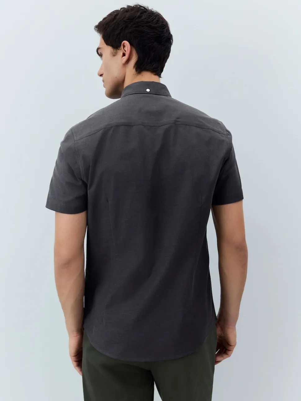 Charcoal Grey Stretch Oxford Short Sleeve Shirt
