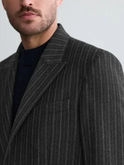 Charcoal Grey Tailored Fit Tailored Fit Signature Empire Mills 100% British Wool Stripe Suit Jacket