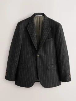 Charcoal Grey Tailored Fit Tailored Fit Signature Empire Mills 100% British Wool Stripe Suit Jacket