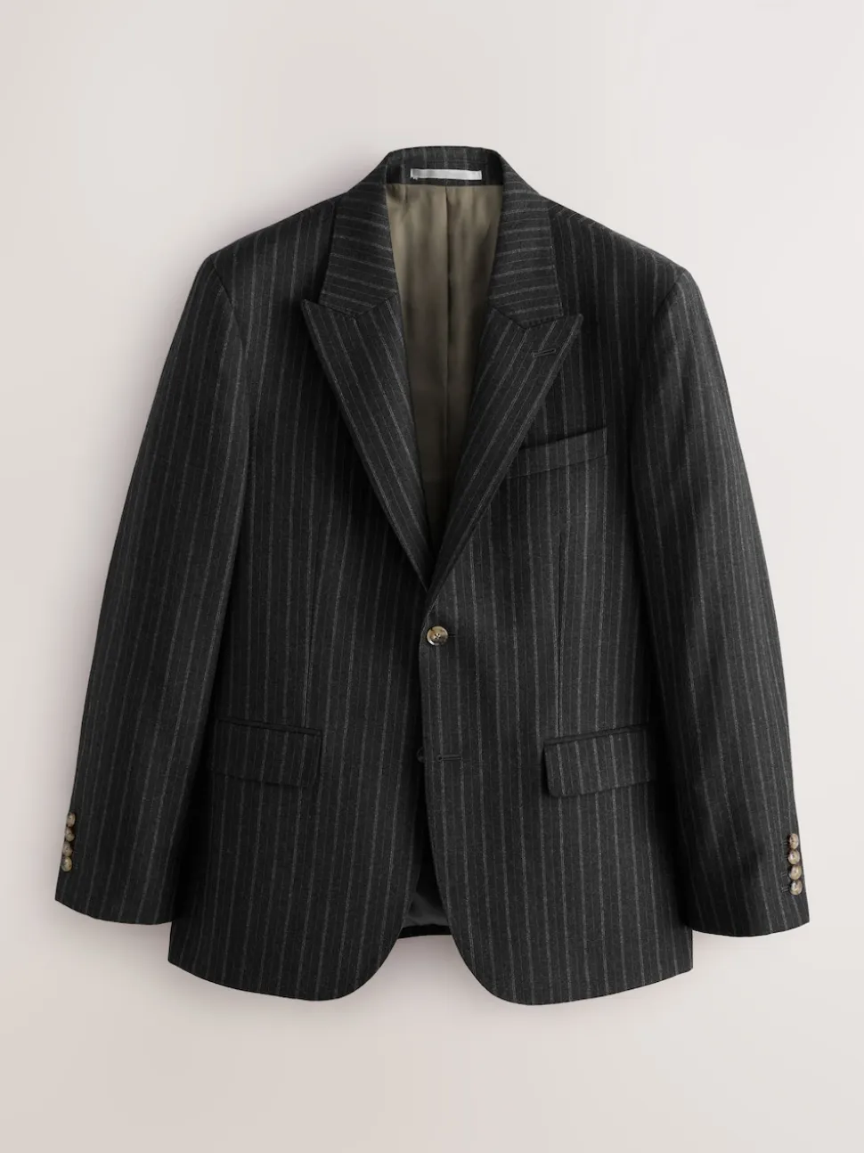 Charcoal Grey Tailored Fit Tailored Fit Signature Empire Mills 100% British Wool Stripe Suit Jacket