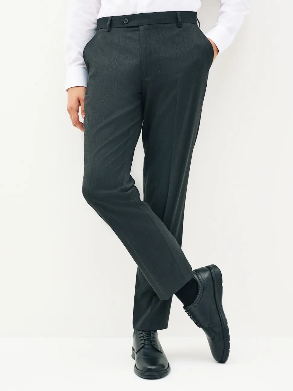 Charcoal Grey Tailored Fit Stretch Smart Trousers
