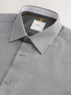 Charcoal Grey Texture Slim Fit Easy Care Textured Trimmed Shirt