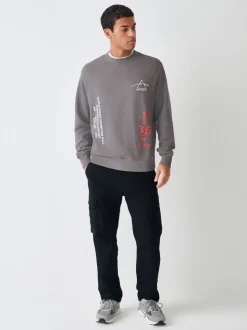 Charcoal Grey Washed Pink Floyd Licence Graphic Crew Sweatshirt