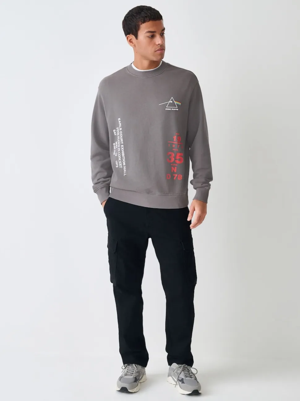 Charcoal Grey Washed Pink Floyd Licence Graphic Crew Sweatshirt