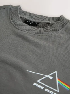 Charcoal Grey Washed Pink Floyd Licence Graphic Crew Sweatshirt
