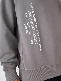 Charcoal Grey Washed Pink Floyd Licence Graphic Crew Sweatshirt