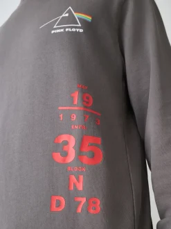 Charcoal Grey Washed Pink Floyd Licence Graphic Crew Sweatshirt