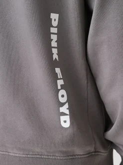 Charcoal Grey Washed Pink Floyd Licence Graphic Crew Sweatshirt