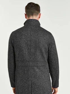 Charcoal Grey Wool Blend Mock Gilet Herringbone Padded Coat