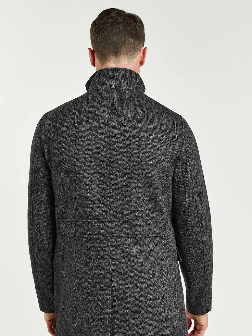 Charcoal Grey Wool Blend Mock Gilet Herringbone Padded Coat