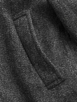 Charcoal Grey Wool Blend Mock Gilet Herringbone Padded Coat