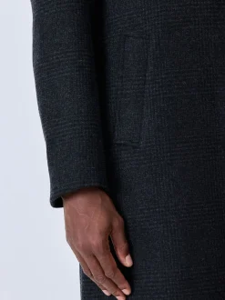 Charcoal Grey Wool Rich Check Epsom Coat With Fur Trim Lapel