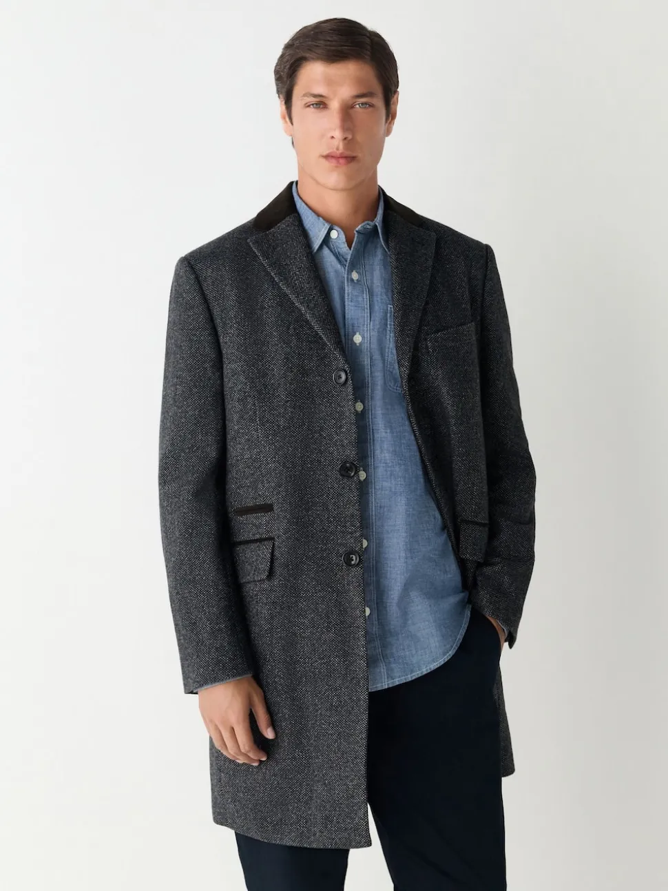 Charcoal Grey Wool Rich Epsom With Corduroy Trim Coat