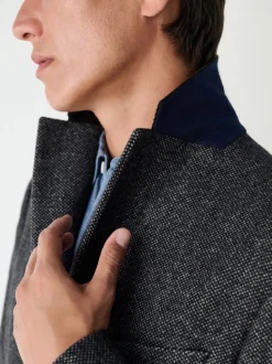 Charcoal Grey Wool Rich Epsom With Corduroy Trim Coat