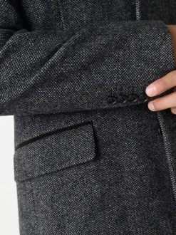 Charcoal Grey Wool Rich Epsom With Corduroy Trim Coat