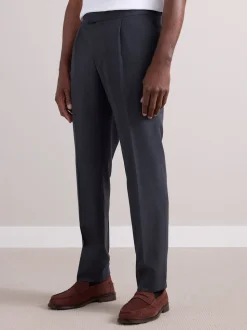 Charcoal Grey Wool Rich Smart Textured Trousers With Side Adjusters