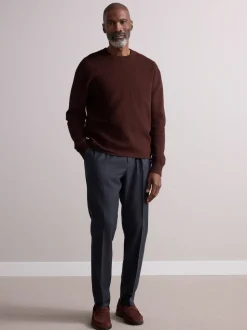 Charcoal Grey Wool Rich Smart Textured Trousers With Side Adjusters