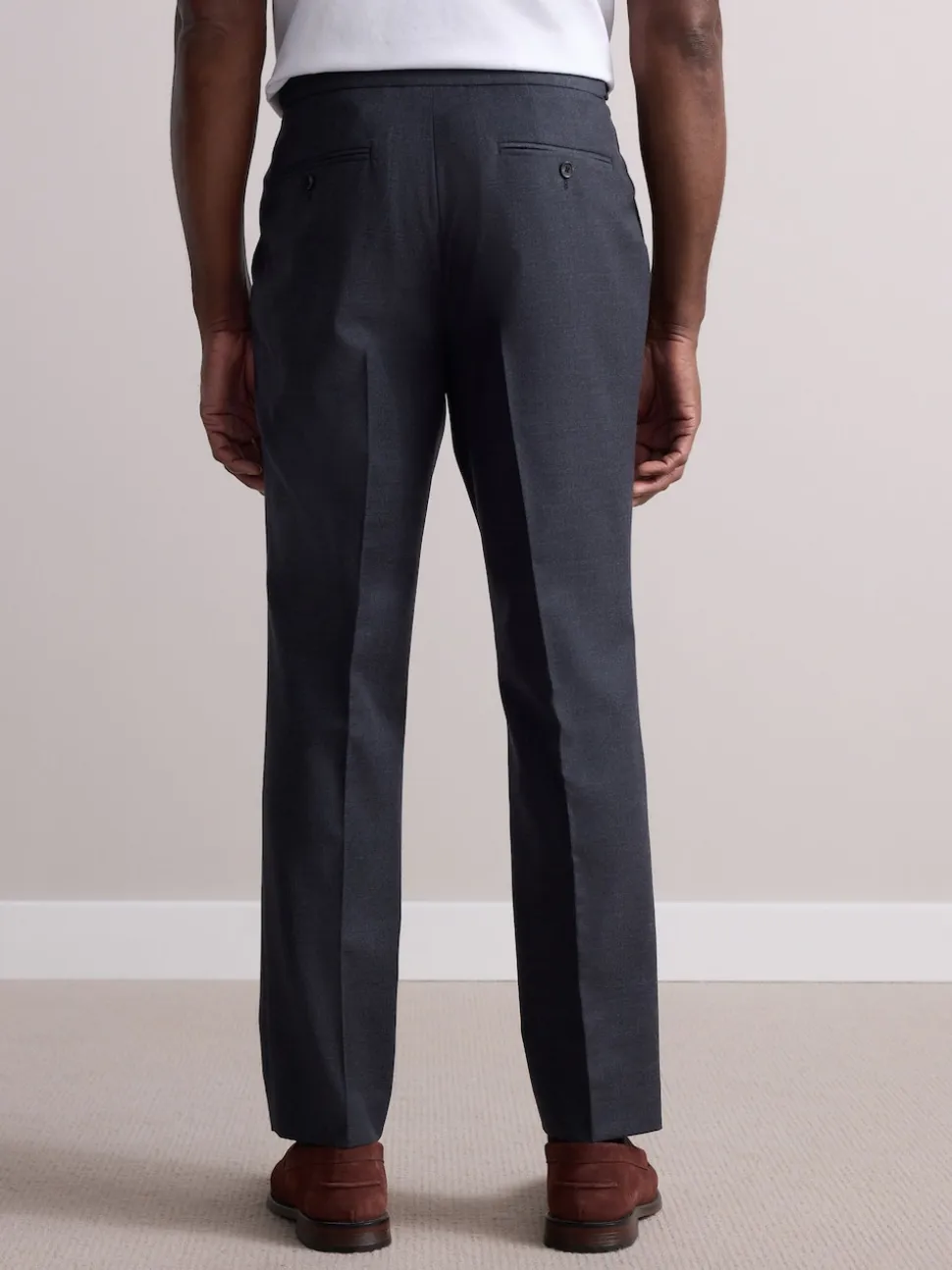 Charcoal Grey Wool Rich Smart Textured Trousers With Side Adjusters