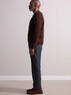 Charcoal Grey Wool Rich Smart Textured Trousers With Side Adjusters