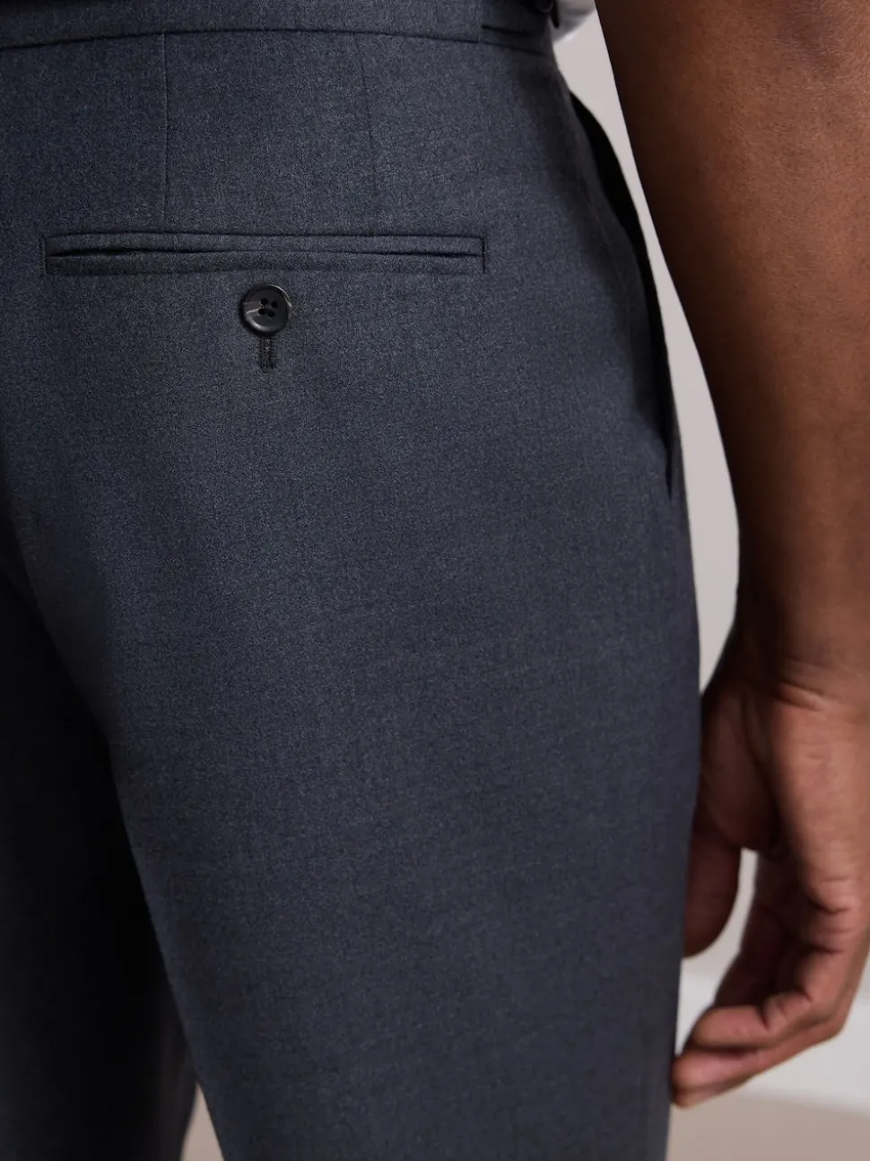 Charcoal Grey Wool Rich Smart Textured Trousers With Side Adjusters
