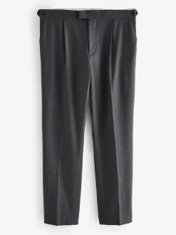 Charcoal Grey Wool Rich Smart Textured Trousers With Side Adjusters