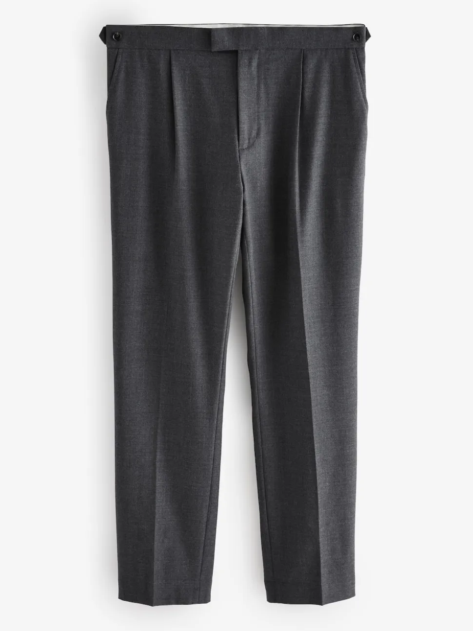 Charcoal Grey Wool Rich Smart Textured Trousers With Side Adjusters