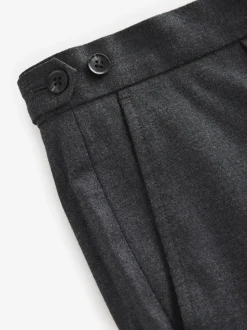 Charcoal Grey Wool Rich Smart Textured Trousers With Side Adjusters