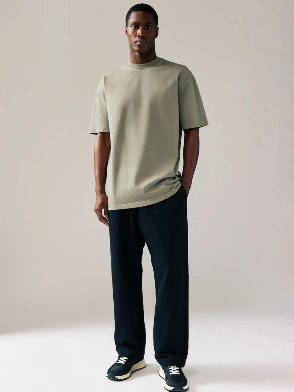 Charcoal Grey/Green/Ecru Garment Dye Relaxed Fit Heavyweight T-Shirts 3 Pack
