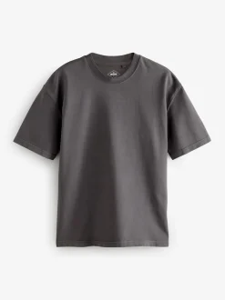 Charcoal Grey/Green/Ecru Garment Dye Relaxed Fit Heavyweight T-Shirts 3 Pack