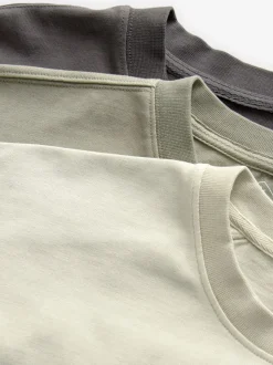 Charcoal Grey/Green/Ecru Garment Dye Relaxed Fit Heavyweight T-Shirts 3 Pack