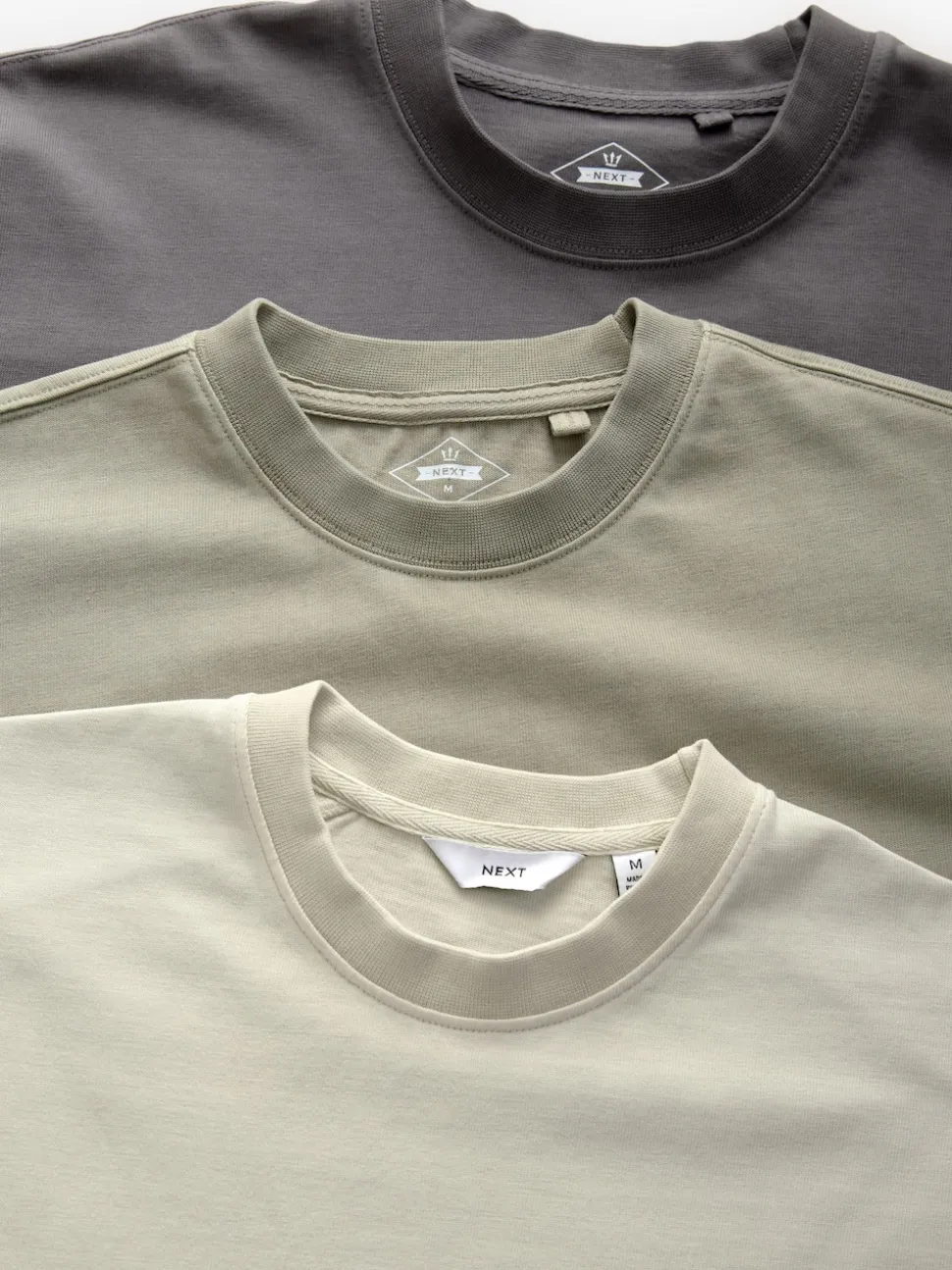 Charcoal Grey/Green/Ecru Garment Dye Relaxed Fit Heavyweight T-Shirts 3 Pack