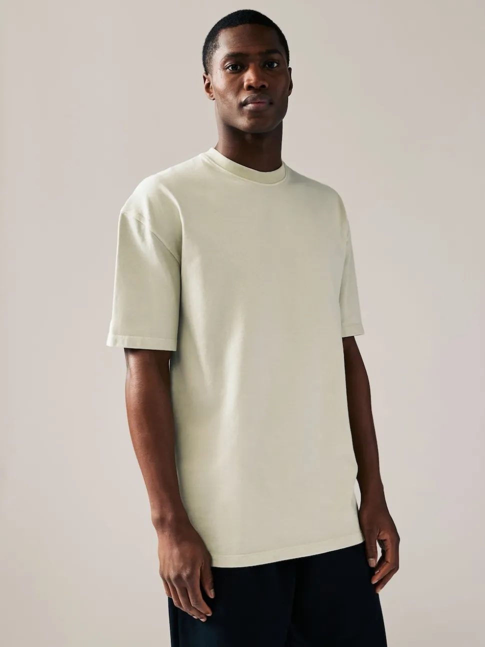 Charcoal Grey/Green/Ecru Garment Dye Relaxed Fit Heavyweight T-Shirts 3 Pack