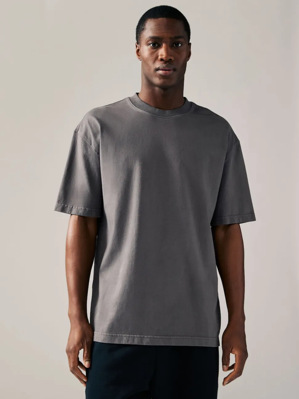 Charcoal Grey/Green/Ecru Garment Dye Relaxed Fit Heavyweight T-Shirts 3 Pack