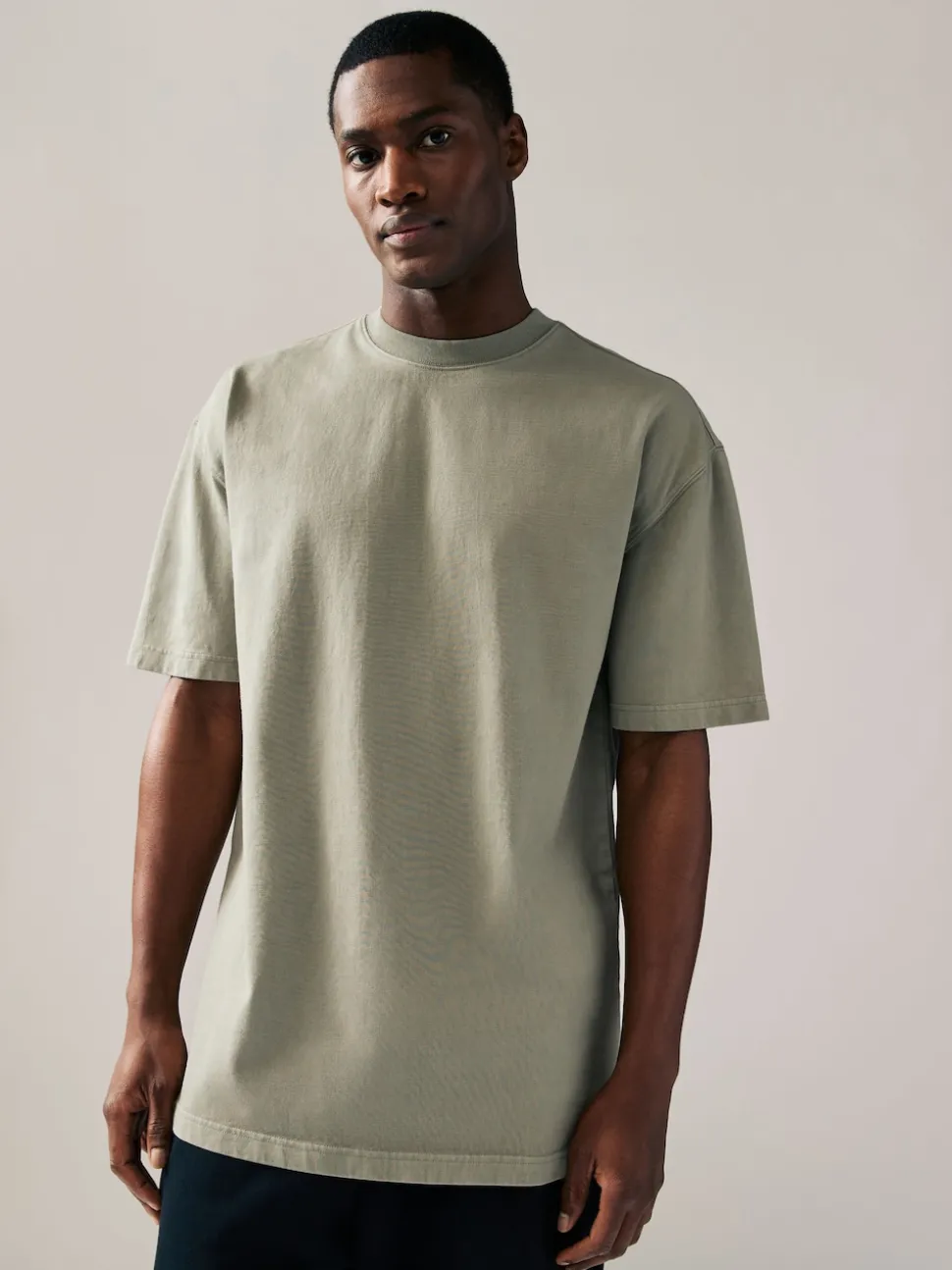 Charcoal Grey/Green/Ecru Garment Dye Relaxed Fit Heavyweight T-Shirts 3 Pack