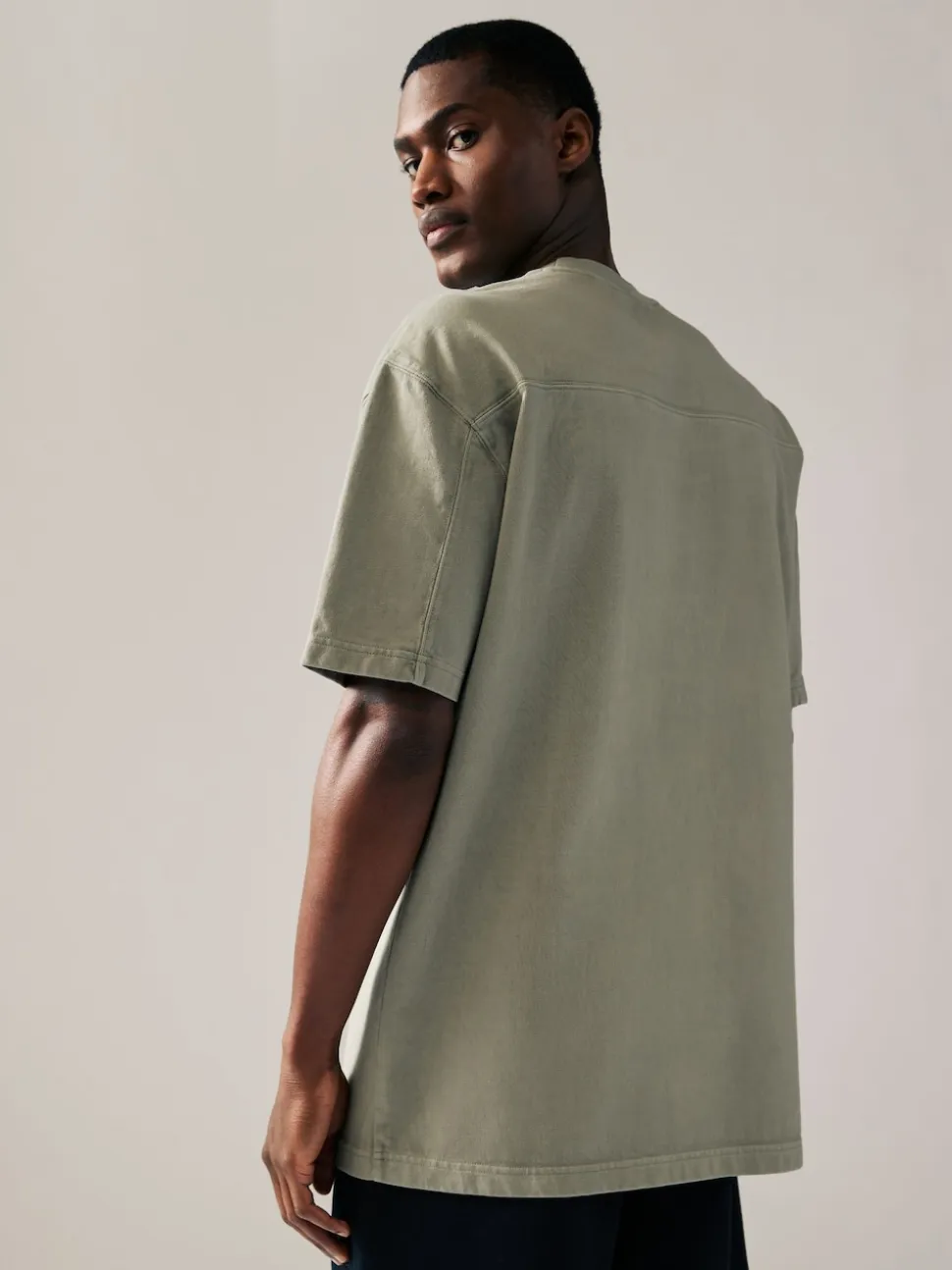 Charcoal Grey/Green/Ecru Garment Dye Relaxed Fit Heavyweight T-Shirts 3 Pack