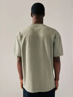 Charcoal Grey/Green/Ecru Garment Dye Relaxed Fit Heavyweight T-Shirts 3 Pack
