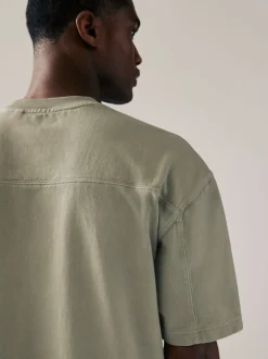 Charcoal Grey/Green/Ecru Garment Dye Relaxed Fit Heavyweight T-Shirts 3 Pack