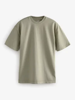Charcoal Grey/Green/Ecru Garment Dye Relaxed Fit Heavyweight T-Shirts 3 Pack