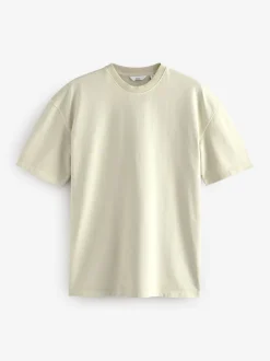 Charcoal Grey/Green/Ecru Garment Dye Relaxed Fit Heavyweight T-Shirts 3 Pack