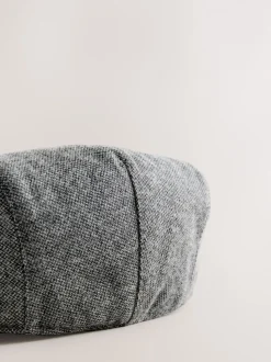 Charcoal Herringbone Flat Cap