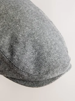 Charcoal Herringbone Flat Cap